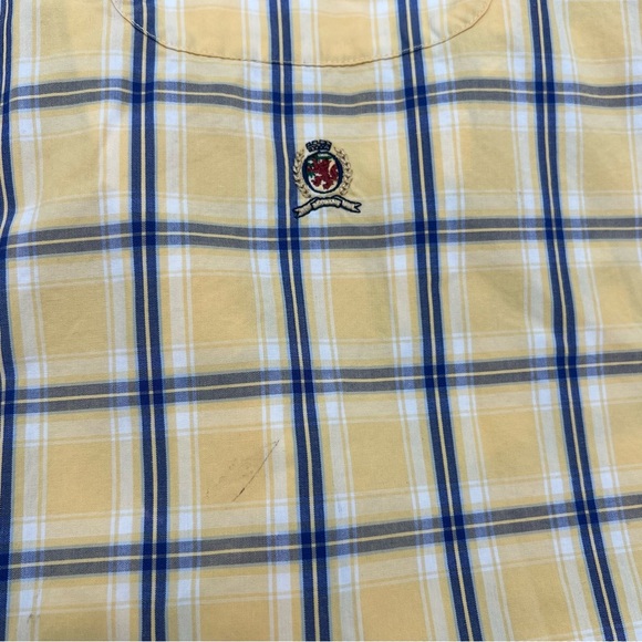 Vintage Y2K Tommy Hilfiger XL Yellow Plaid Shirt Crest Logo Streetwear 90s - Picture 4 of 11